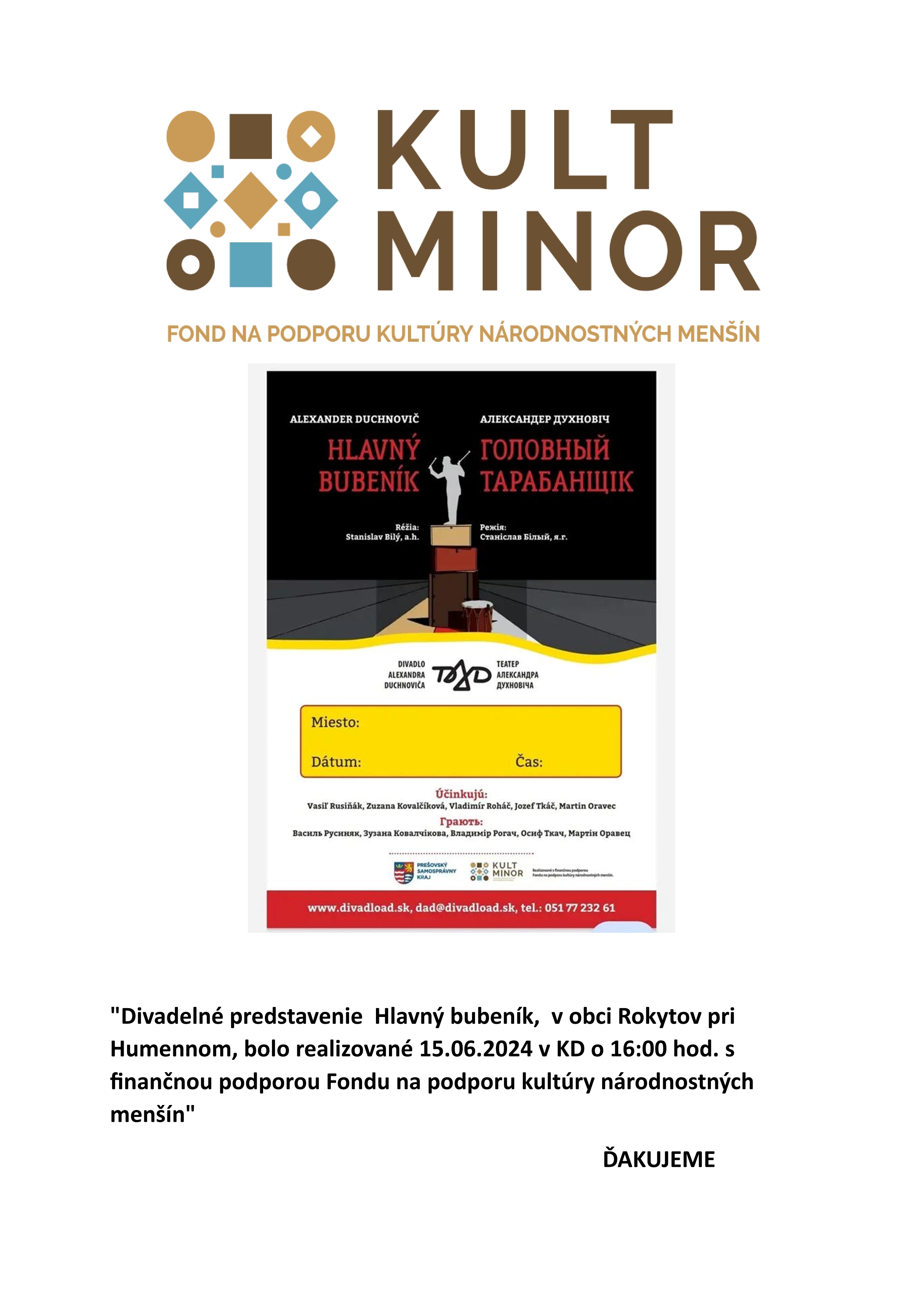 Poakovanie za realizciu projektu